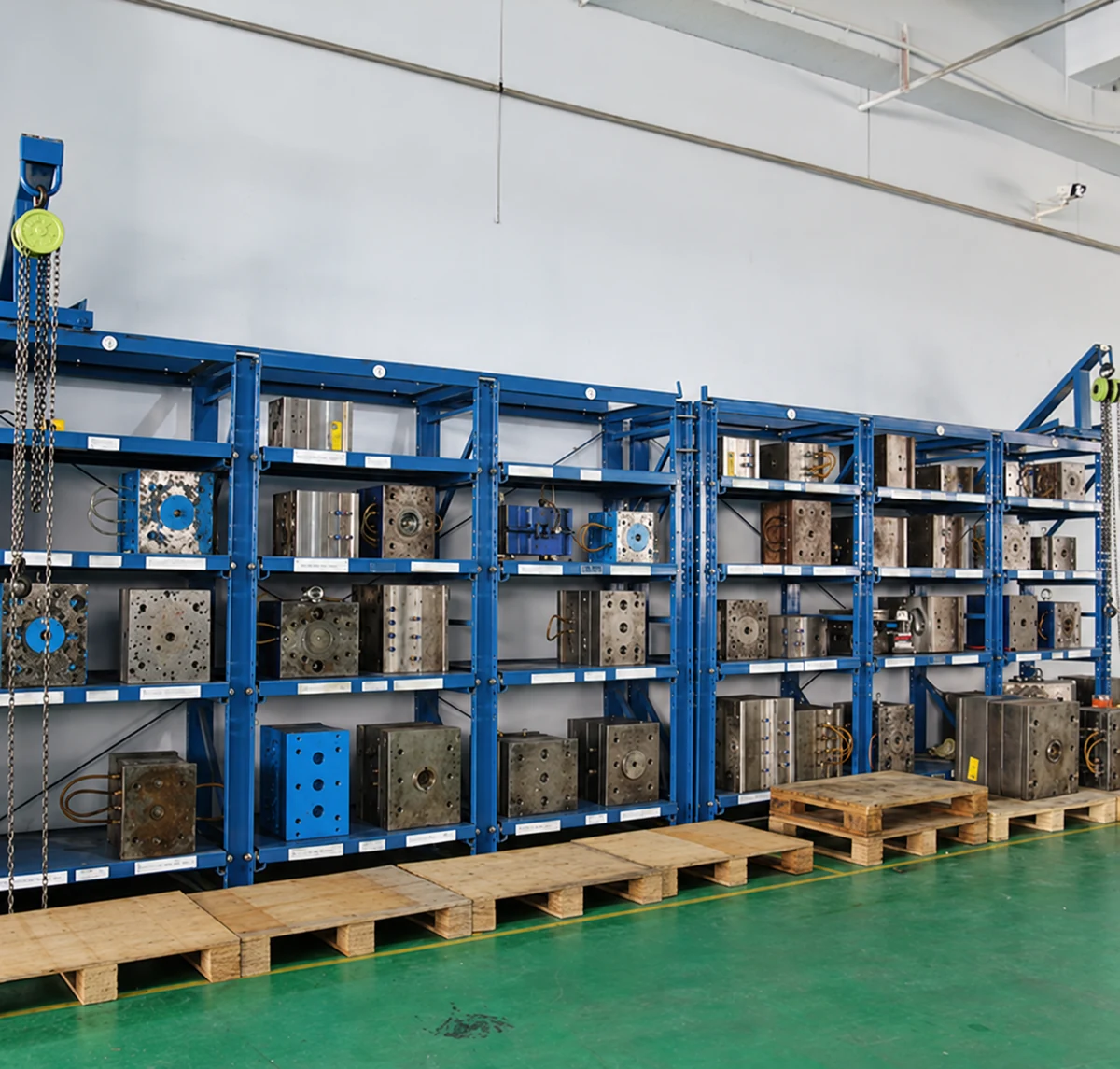 AI-enhanced photograph: Racked injection molds